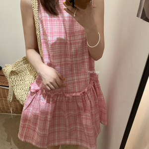 显瘦格子背心连衣裙女休闲减龄