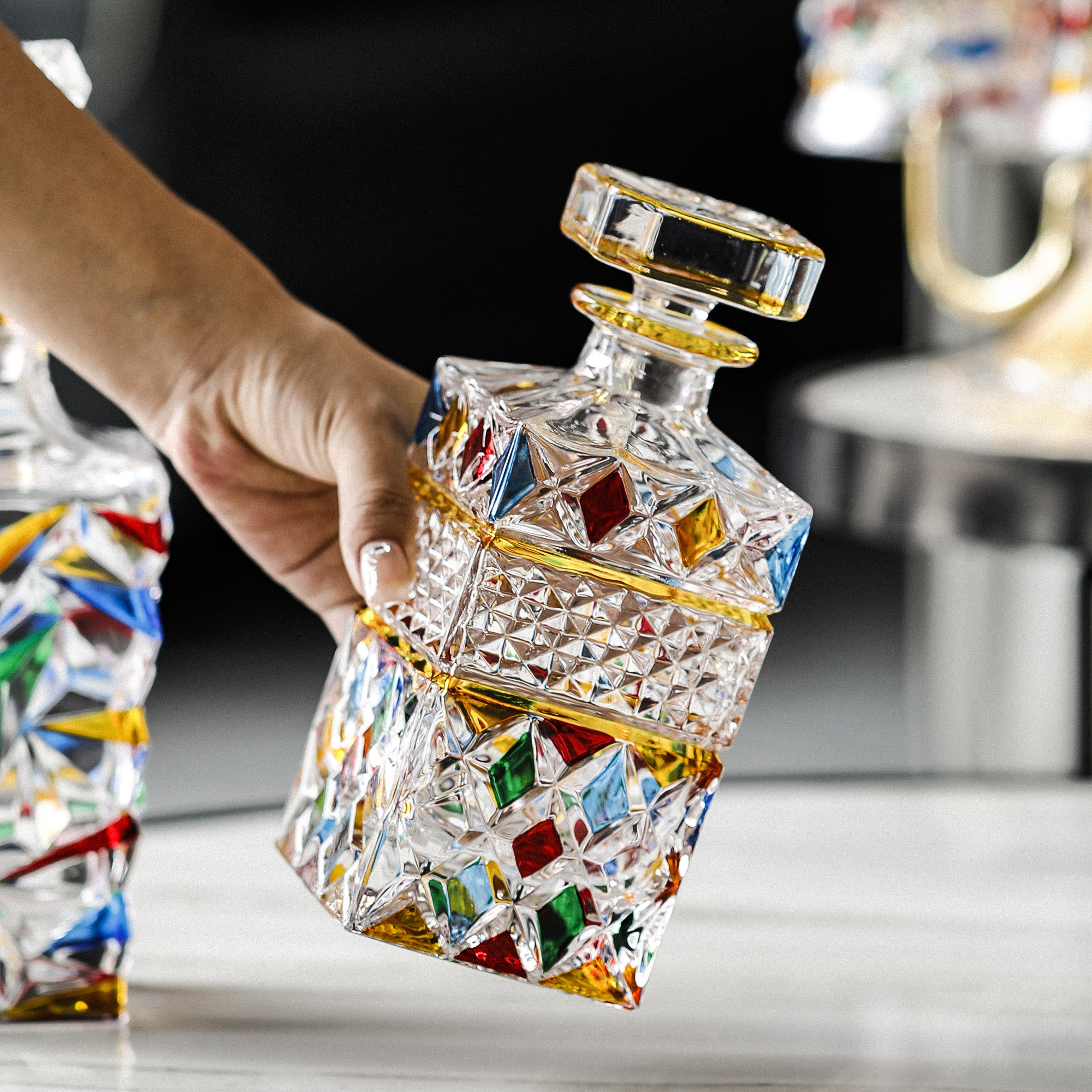 手绘欧式奢华酒瓶家用水晶玻璃威士忌酒樽洋酒分酒器杯醒酒器套装