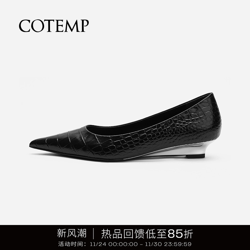 cotemp尖头牛皮高跟船鞋