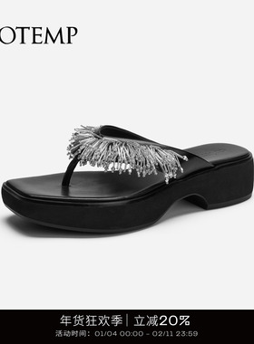 cotemp Valeria Nubo钉珠厚底高跟人字凉拖黑色手工串珠拖鞋子女