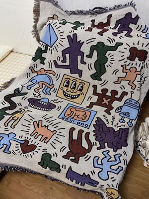 轻奢风涂鸦大师Keith haring凯斯哈林沙发毯艺术休闲毯针织沙发巾