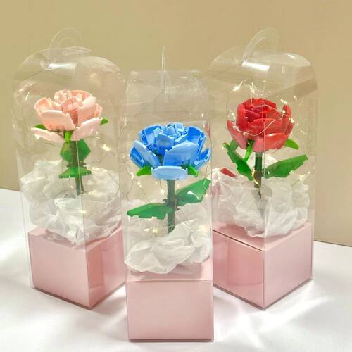 跨境手作玫瑰积木花儿童拼装玩具孩女孩送女友教师圣诞礼物新年