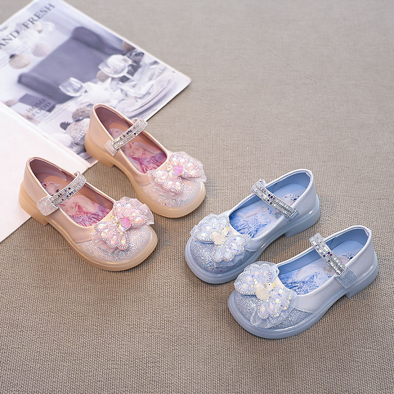 儿童爱莎公主皮鞋 2025春秋新款韩版 小女孩演出鞋 水晶鞋 六一