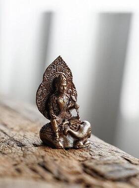 普贤菩萨 进口黄铜随身佛像口袋佛生肖龙蛇桌面摆件供奉家居饰品