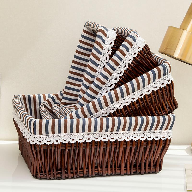 收纳筐藤编储物盒柳编篮子藤编果篮桌面零食整理盒杂物框编织布艺