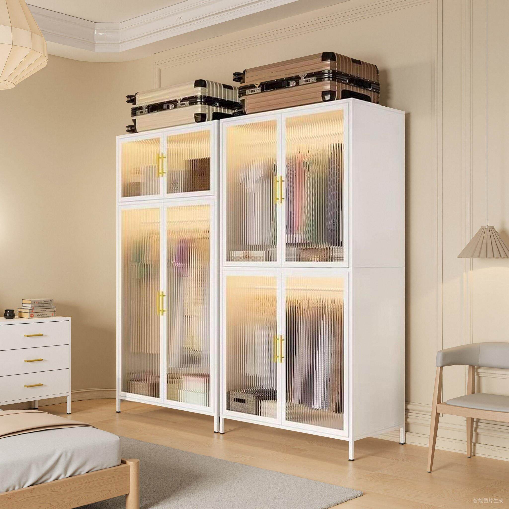 出租房用简易衣柜结实耐用家用卧室组装金属衣橱儿童挂衣架收纳柜