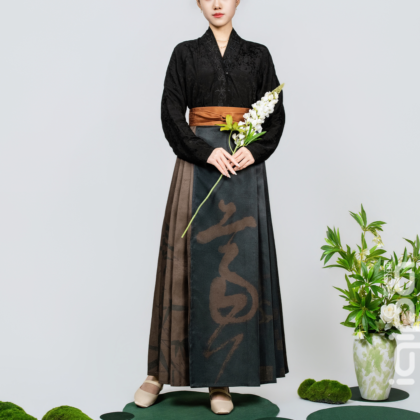 爱奇葩iqipa 墨竹书影新款汉服高端马面裙女新中式高腰显瘦半身裙