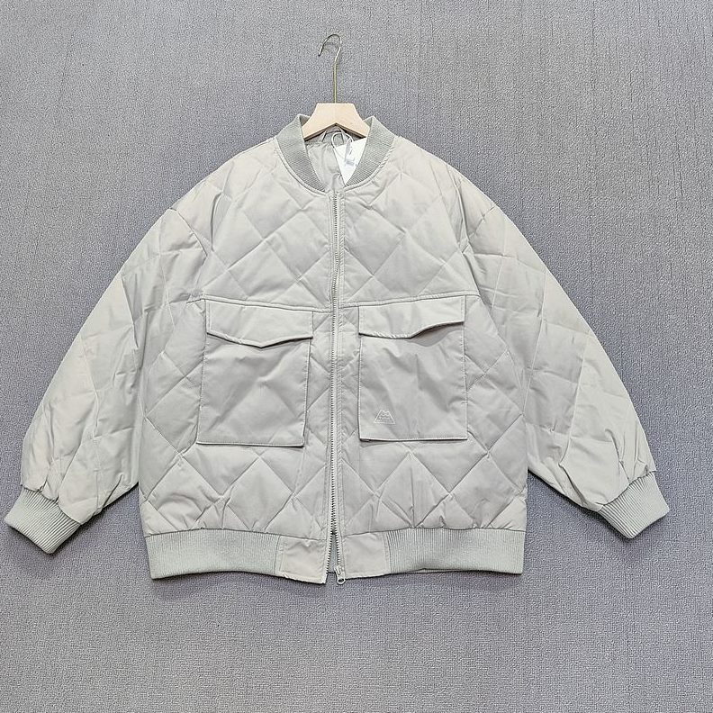 科技防情侣格三羽绒服男棒球服工装菱形日系冬季夹克外套复古口袋