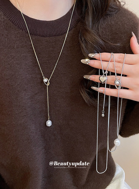 韩系爱心轻奢小众可调节珍珠项链