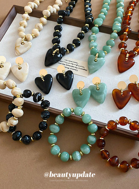 亚克力爱心项链手链耳钉套装