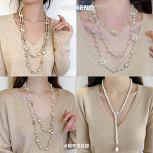 新中式国风长款珍珠项链女多层叠戴秋冬毛衣链轻奢小众高级感配饰
