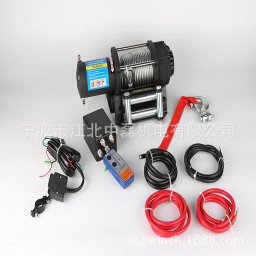 越野车电动绞盘5000磅12V钢丝绳车载绞盘5000LB遥控重型吊车