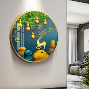 五福临门新中式 饰画走廊尽头玄关圆形画餐厅背景墙葫芦挂画 客厅装