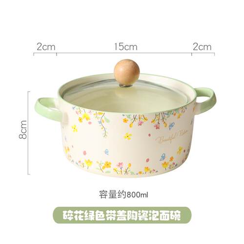 可放整块面饼！大号双耳带盖陶瓷泡面碗家用学生宿舍方便面碗