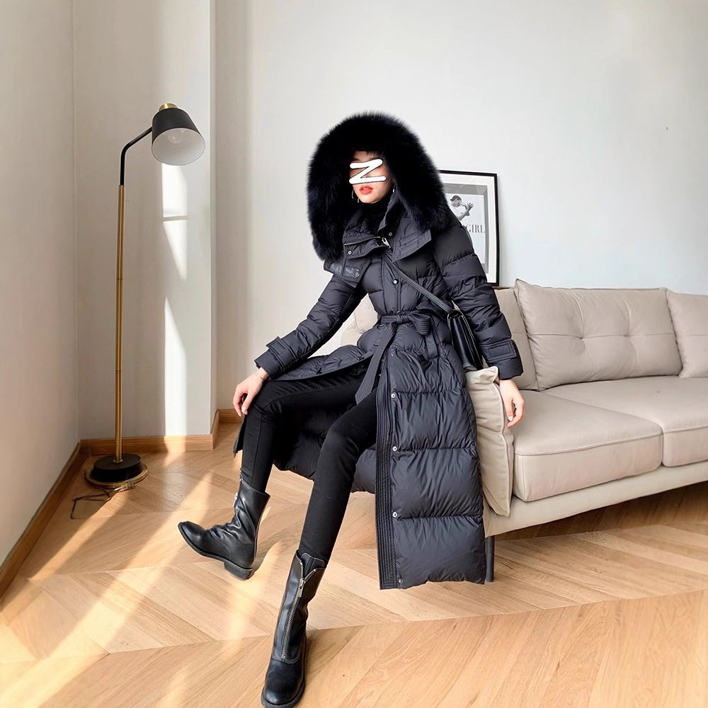 正品高端轻盈狐狸毛白鸭绒加厚收腰显瘦连帽长款过膝羽绒服女,女装/女士精品,羽绒服,淘宝优惠券,粉丝福利购,淘宝优惠卷