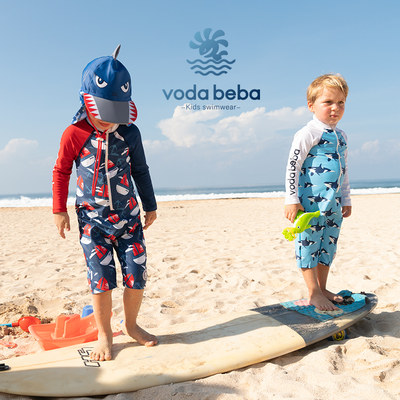 Voda Beba男童泳衣儿童泳衣长袖防晒速干连体宝宝中大童泳衣婴儿