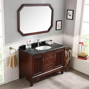 浴室柜现代简约洗脸盆柜古典卫浴柜橡木实木柜子 岩板浴室柜新中式