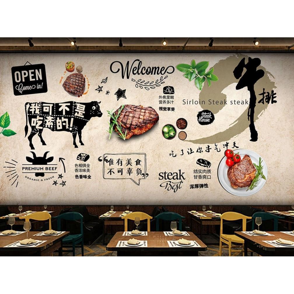 西餐厅装饰画酒店自助餐牛排贴纸个性创意餐馆墙画餐饮店饭店壁画图片