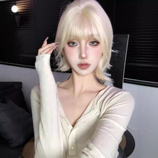 2025新款 白金色外翻可爱整顶假发头套俏皮 仿真短发女款