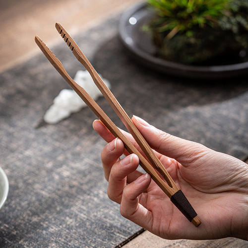 防滑竹制夹子缠绳防烫长短弯茶杯竹茶夹子茶杯镊子家用茶具零配件