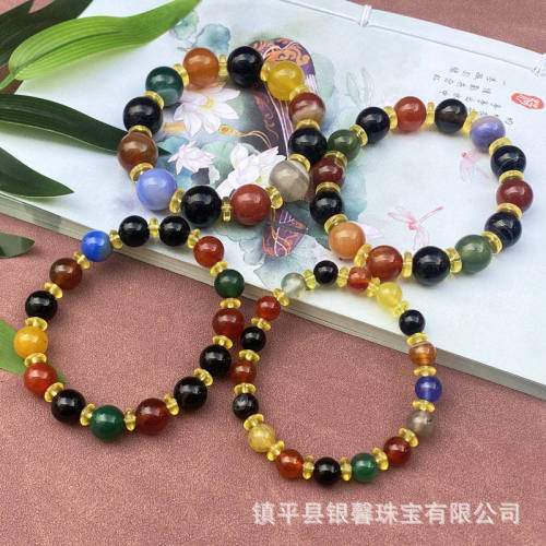 玛瑙手链七彩色女款圈多手串夜市会销景区旅游纪念玉石货源