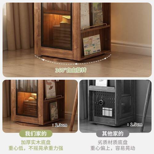 书柜度旋转书架落地置物角柜小户型玻璃带灯储物柜酒柜展示柜