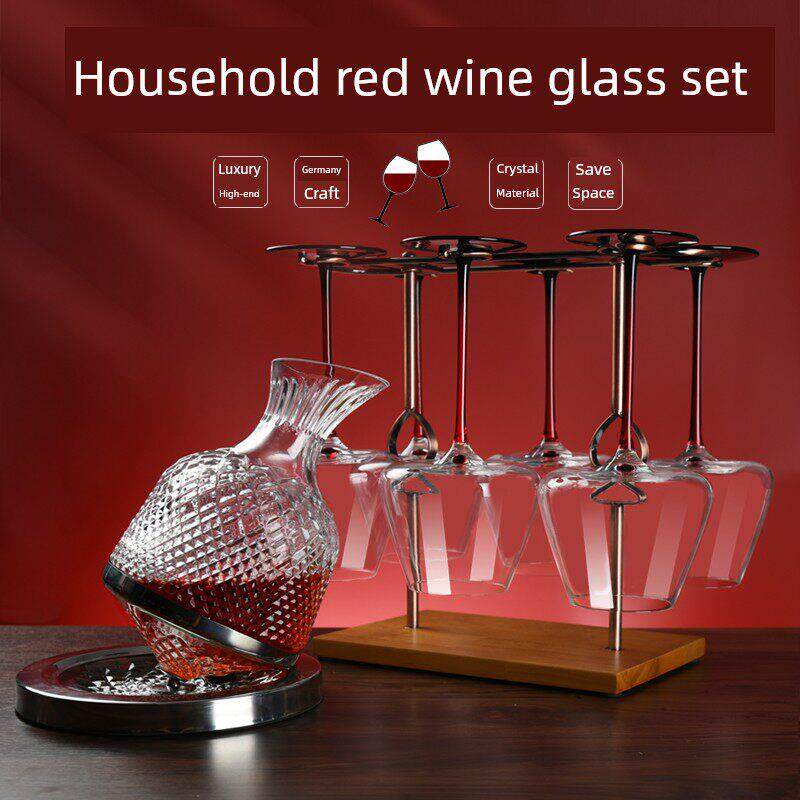 勃艮第红酒杯套装家用旋转创新醒酒器高档葡萄酒杯水晶玻璃高脚杯