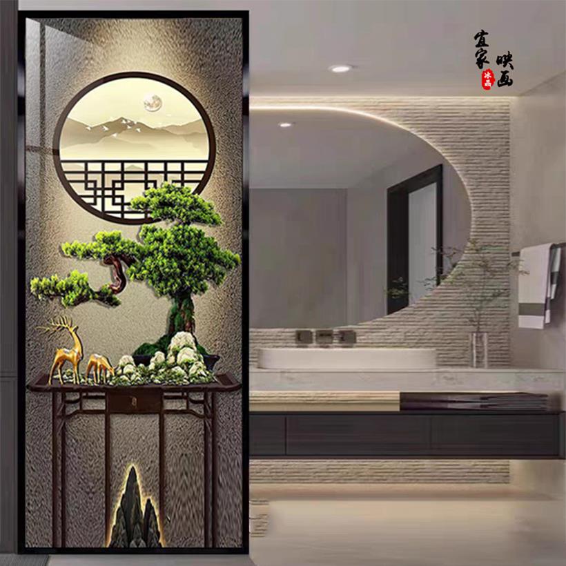 3d新中式艺术玻璃屏风现代客客厅隔断玄关过道鞋柜酒柜入户遮挡