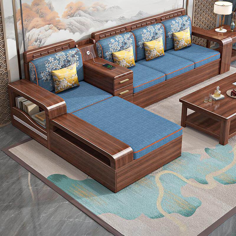新中式客厅实木沙发家用小户型储物全实木现代简约家具原木质沙发