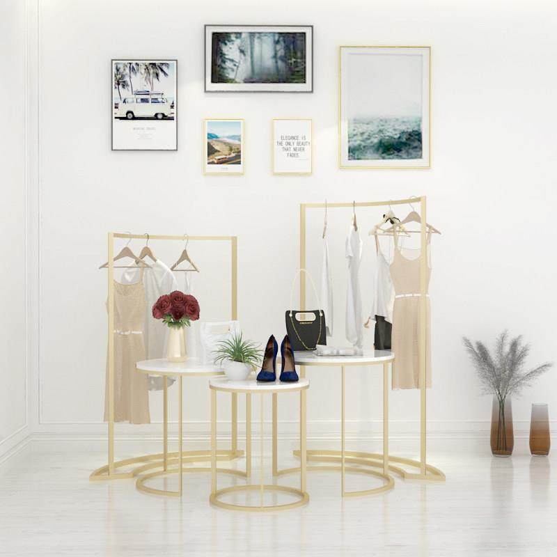 服装架子展示架男女装落地组合金色简约流水台货架铁艺陈列架