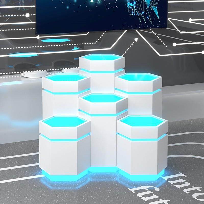 定制高端烤漆展示柜异形展台发光展台科技展台中岛柜数字交互台