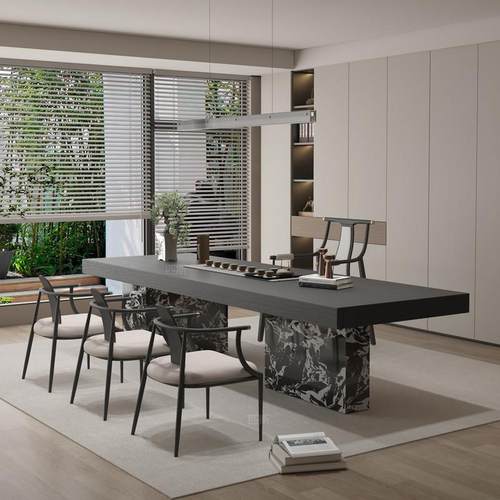 新中式岩板茶桌椅 设计师高端茶桌 轻奢招待办公茶室禅意泡茶台