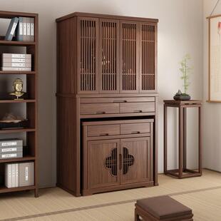 实木佛龛供桌神台一体黑胡桃木佛龛柜佛台供奉台菩萨柜财神柜带门