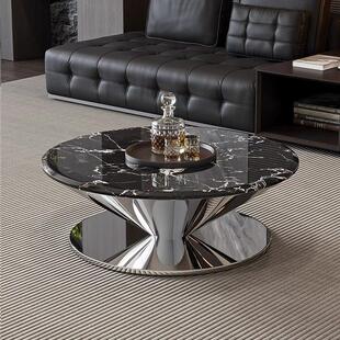 意式极简飞碟悬浮茶几客厅网红款微晶石大理石圆形边几组合设计师