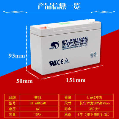 赛特BT-6M10AC蓄电池6V10Ah童车吊秤电子秤充电电池六伏十安A电瓶