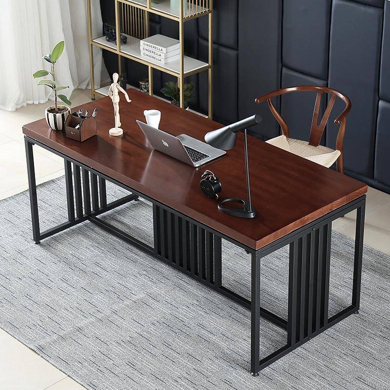 现代简约铁艺实木办公桌椅组合写字台桌子电脑桌长条会议桌洽谈桌