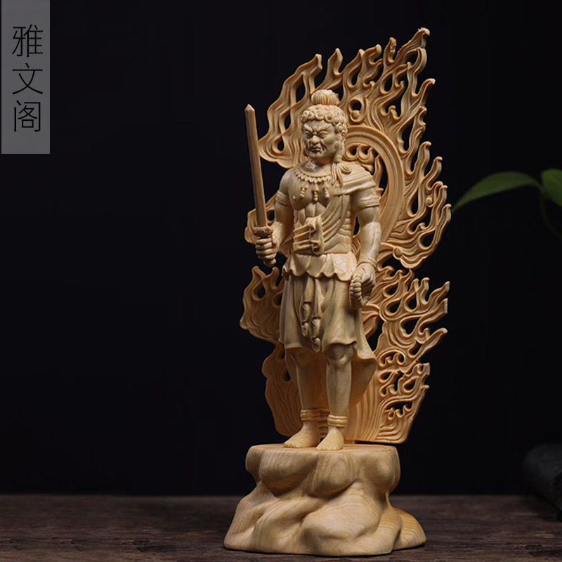 厂家批发桧木雕刻立式不动明王款摆件摆饰规格10×10×28房书装饰