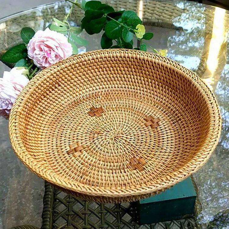 日式手工水果篮藤编水果盘客厅果盆竹编面包篮蓝子收纳筐储物架