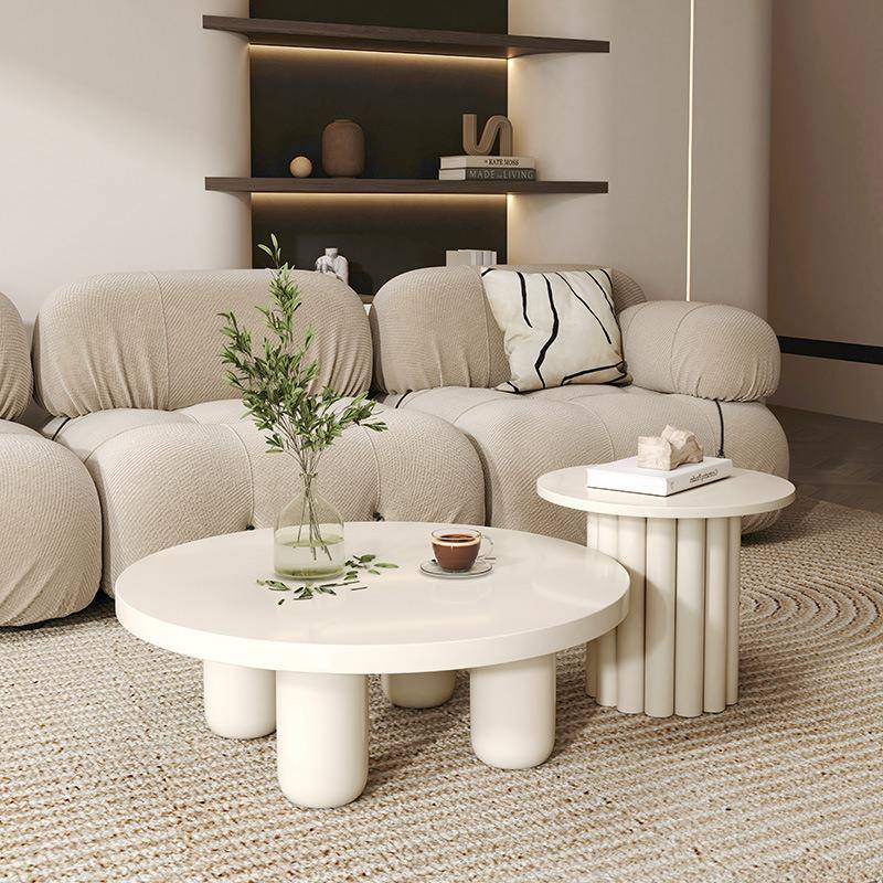 法式奶油风圆形茶几简约小户型客厅家用轻奢现代个性创意民宿茶桌