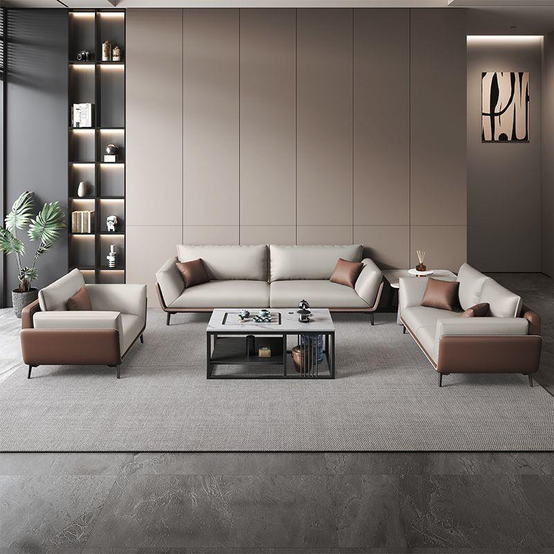 办公室沙发真皮商务接待大厅洽谈现代简约轻奢猫爪皮沙发茶几组合