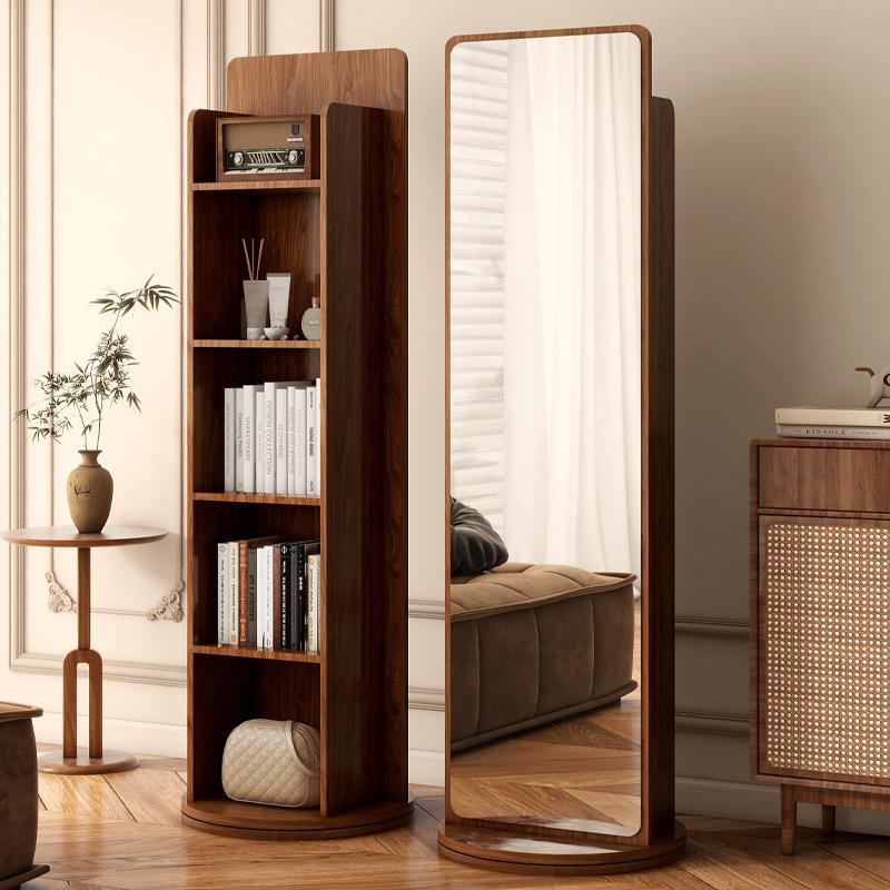 旋转穿衣镜全身落地镜方形杂志书架旋转储物一体试衣镜立式可移动