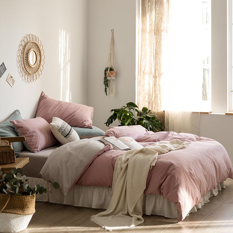 北欧风80支全棉四件套长绒棉秋冬简约加厚被套床单宿舍纯棉三件套
