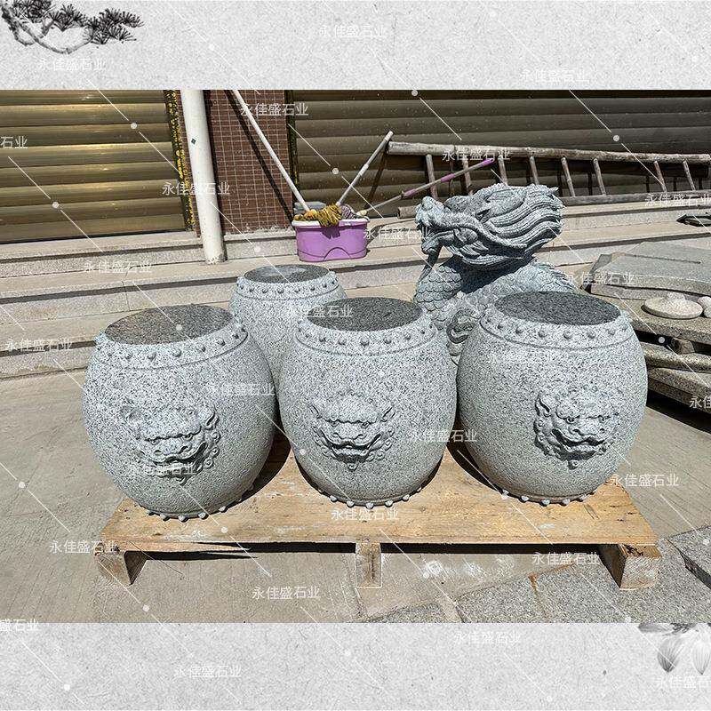 花岗岩石凳中式仿古石椅狮子头鼓椅雕刻椅子整石室外石头座椅