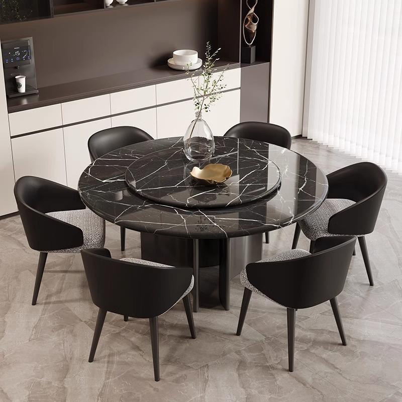 劳伦黑金轻奢高级感餐桌天然大理石高端圆桌大小户型家用别墅10人