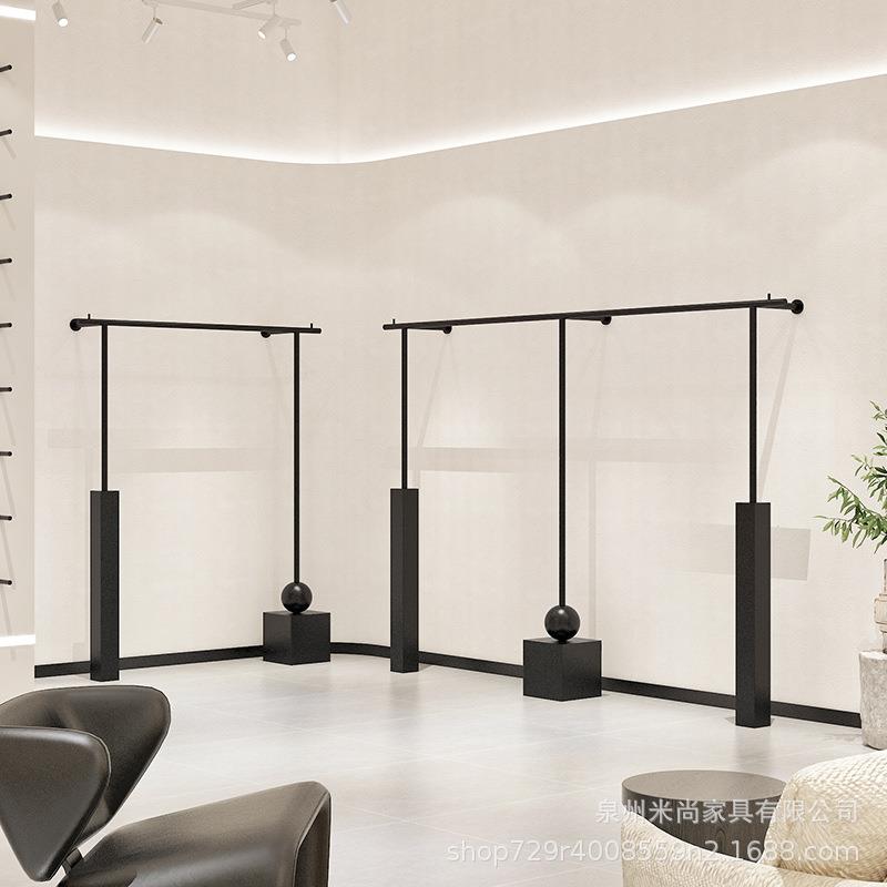 服装店展示架不锈钢黑色烤漆女装店陈列大柱子上墙架壁挂式挂衣架