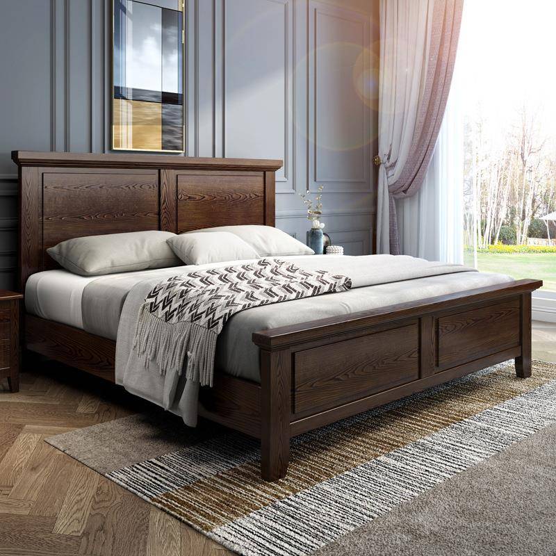 美式实木床白蜡木双人床1.8米现代简约主卧婚床1.5北欧储物床家具