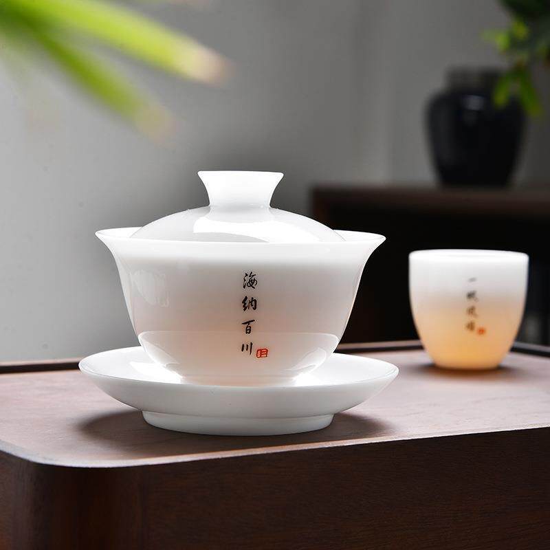 薄胎羊脂玉冰种玉瓷家用功夫泡茶茶壶白瓷家用单个大容量三才盖碗
