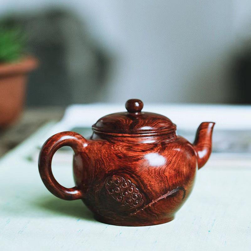 海南黄花梨清玩壶紫油梨老料把玩壶博古架陈设装饰工艺品收藏送礼