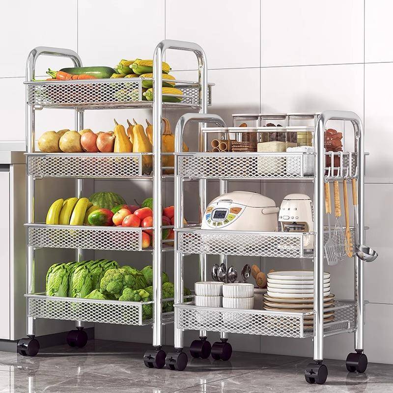 供应多层厨房落地置物架家用浴室杂物果蔬收纳架可移动小推车