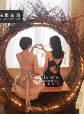 户外秋千吊椅网红鸟巢景点打卡爱心圆形悬挂创意带灯休闲鸟巢秋千